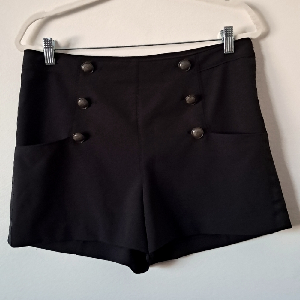 Disney Women's Black Buttoned High Waist Shorts